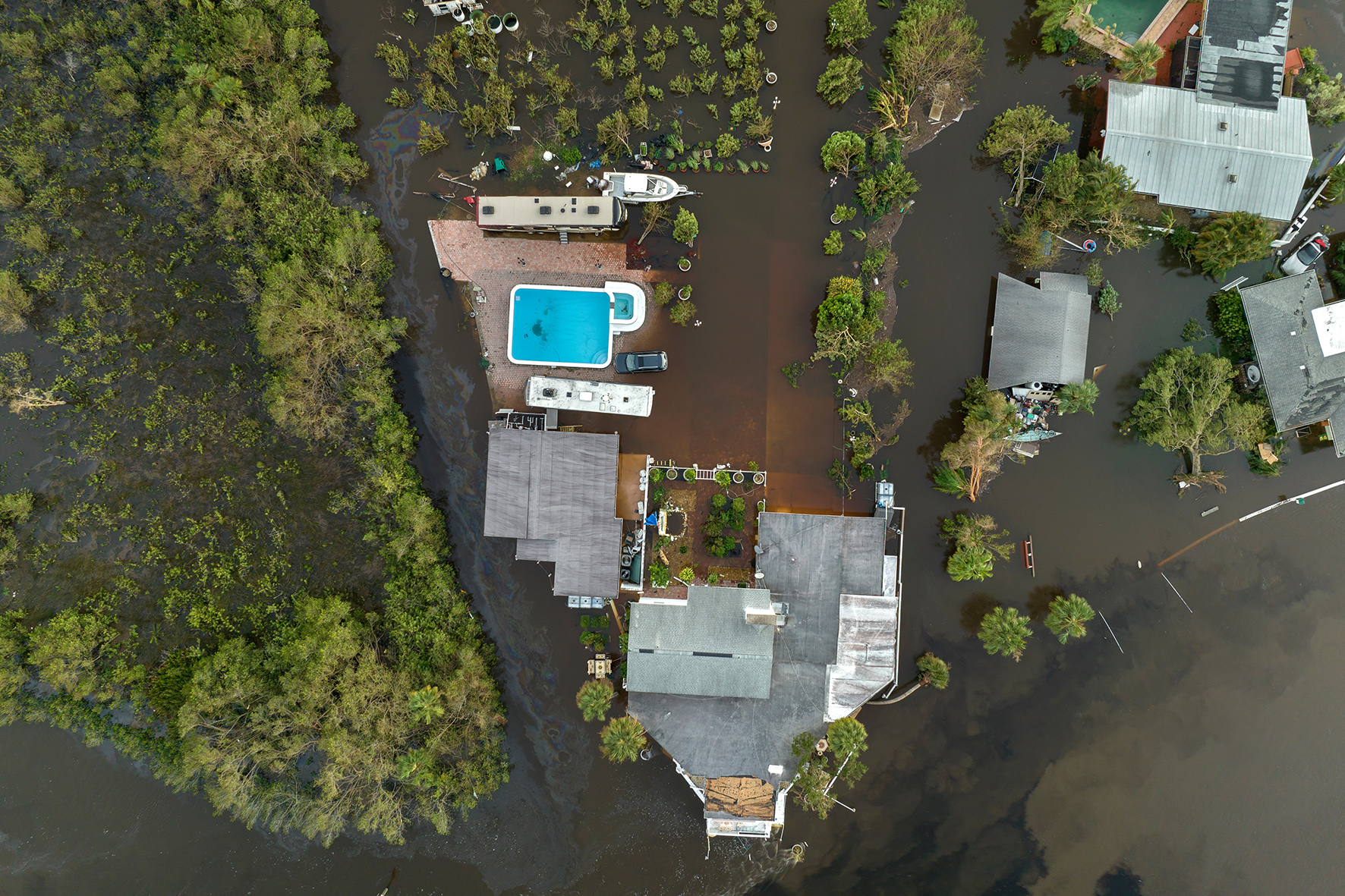 An aerial view of flooded homes in Florida following a hurricane