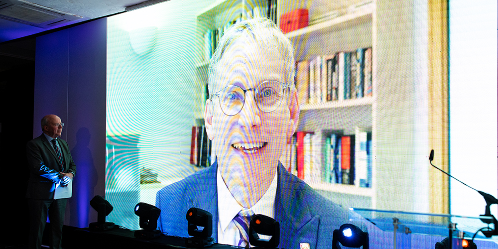 Professor Andy Schofield acceptiong the Educate North University of the Year award via video
