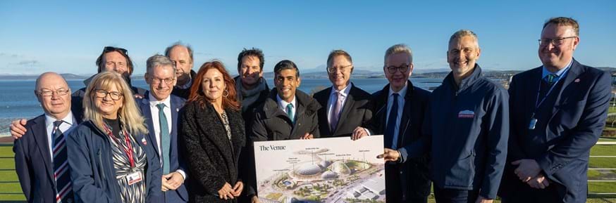 Prime Minister Rishi Sunak and Levelling Up Secretary Michael Gove visit the Eden Project Morecambe site earlier today and meet the Eden team, partners and supporters following last night’s announcement that the project has been awarded £50m from the Levelling Up Fund.