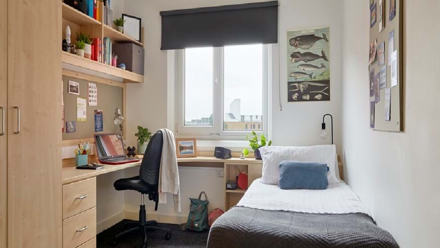 Photograph of a student room in Furness College Accommodation.
