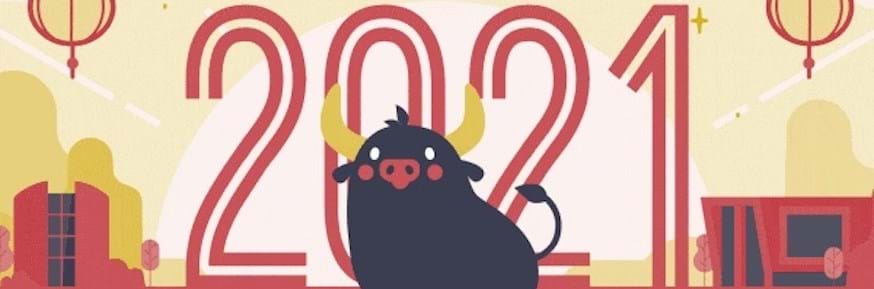 Cartoon image celebrating 2021 Lunar New Year of the Cow