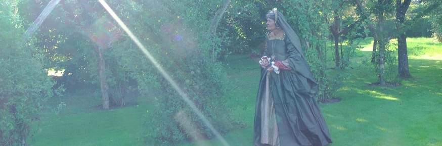 Professor Alison Findlay brings Lady Mary Wroth’s play to life in her family home Penshurst Place during filming for a short film interpretation of a love sonnet for an online learning course.