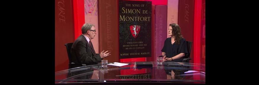 Image of Dr Sophie Ambler being interviewed by Mark d'Arcy on BBC's Book Talk programme. 