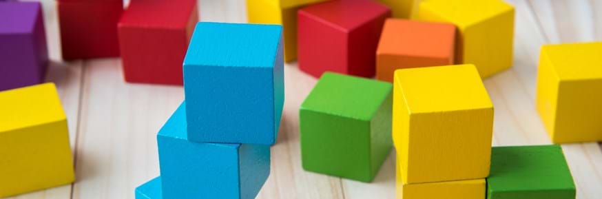 Children's multi-coloured building blocks