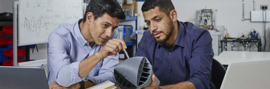 The two Dyson Award winning students are looking at their turbine invention