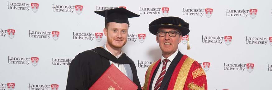 Joe Gordon with Lancaster University Chancellor The Rt Hon Alan Milburn