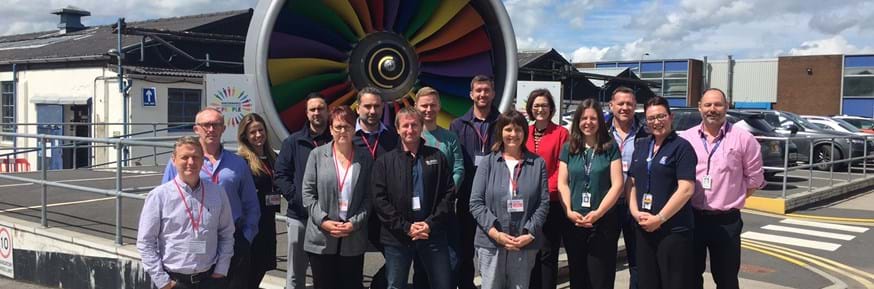 Members of the latest Productivity Through People (PtP) cohort at Lancaster University Management School who visited the Rolls-Royce factory in Barnoldswick as part of their 12-month programme