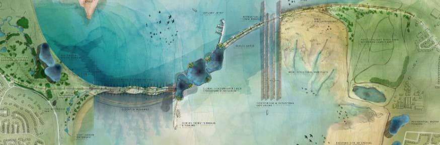 An illustration of the Mersey tidal barage concept