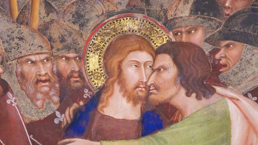 An image of a portrait painting depicting the 'kiss of Judas'