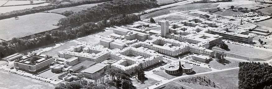 An aerial view of Bailrigg campus from 1971