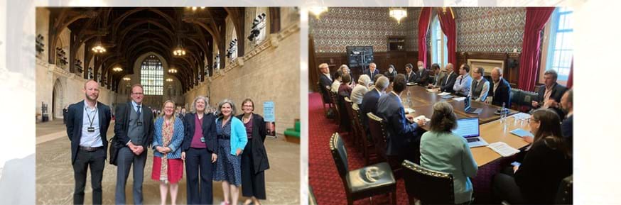 LEFT: Dr Andrew Chubb (on the left) with the group of UK academics, who this week launched a set of guidelines designed to help universities navigate such challenges. They are seen in the Parliament building. Right: The roundtable launch.