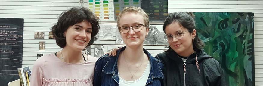 From left to right: Housemates and Lancaster University artists Georgina Harris, Kasia Tatys and Núria Rovira prepare for their community project.