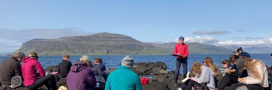 Dr Jennie Gilbert, course convenor, Dr Vassil Karloukovski, PhD student Liz Flint, and Year 2 Earth and Environmental Science students on a field course (geologic mapping) on the Isle of Mull in Scotland.