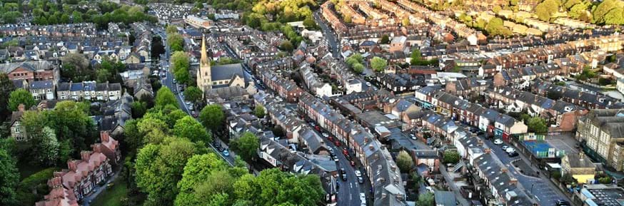 An aerial view of a housing estate