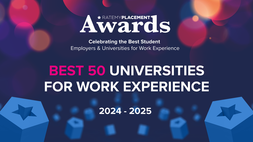 A banner for the RateMyPlacement Awards celebrating the top 50 student employers and universities for work experience.