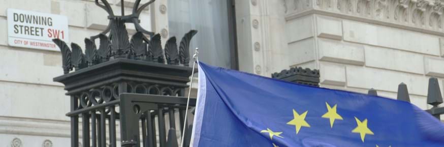 EU flag outside Downing Street gates