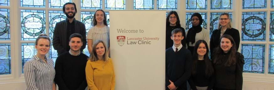 The Law Clinic class of 2019-20 with the Clinic Team; Sadie, Kathryn, and Jordan.