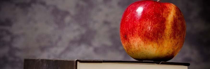 An apple on top of a pile of books