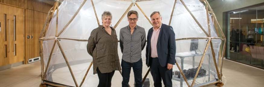 From left to right: Director of Lancaster Arts Jocelyn Cunningham, Artist Michael Pinsky, Pro-Vice-Chancellor Global Professor Simon Guy