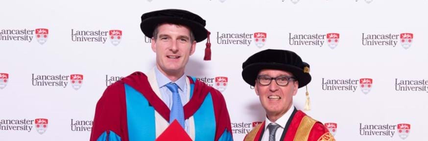 Dan Snow with Lancaster University Chancellor the Rt Hon Alan Milburn 
