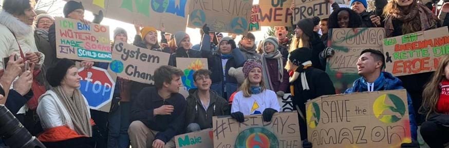 Greta Thunberg with members of the Arctic Basecamp Youth Camp and other climate activists in Davos