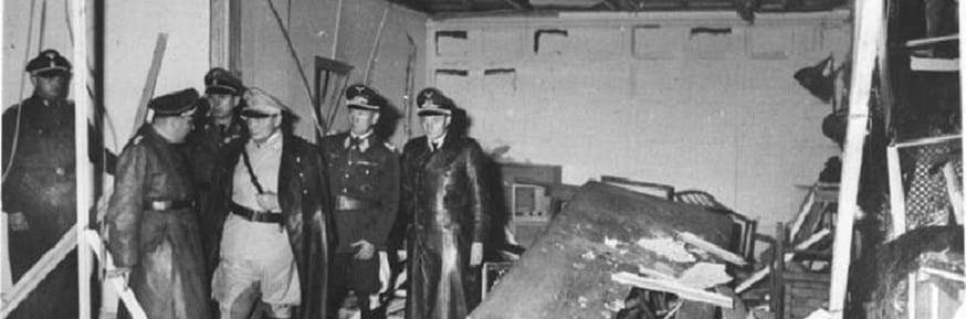 Martin Bormann, Hermann Göring, and Bruno Loerzer surveying the damaged conference room