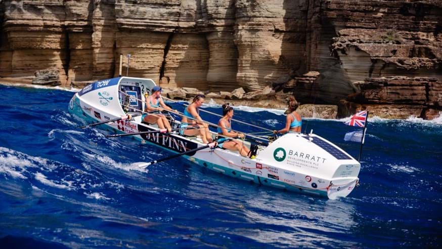Team Ace of Blades approaching the finish line after rowing across the Atlantic