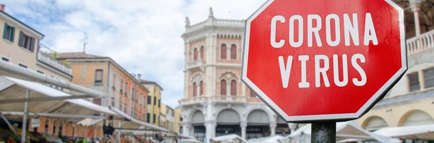 Corona Virus sign in a European city