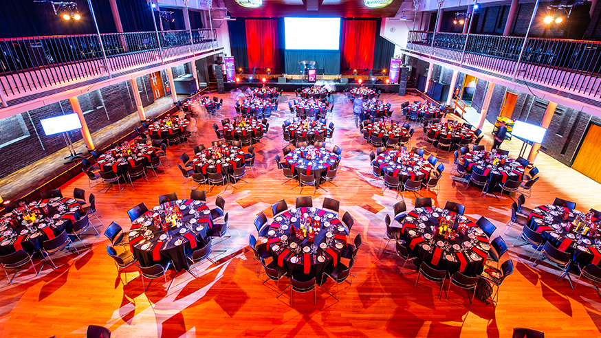 The Great Hall set up for an evening event