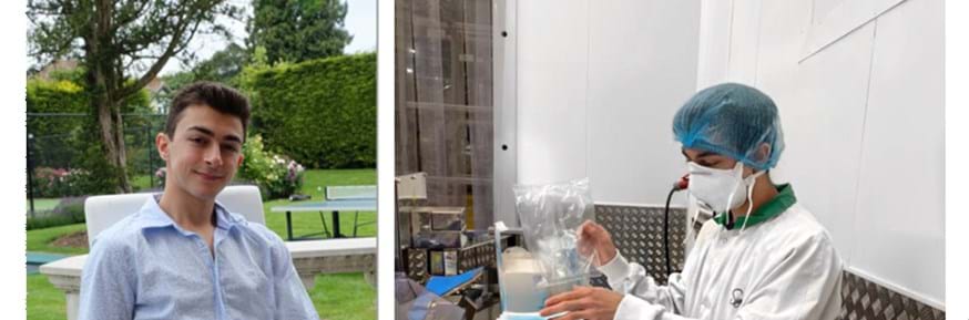 James Eid - pictured at home (left) and in full PPE (right)