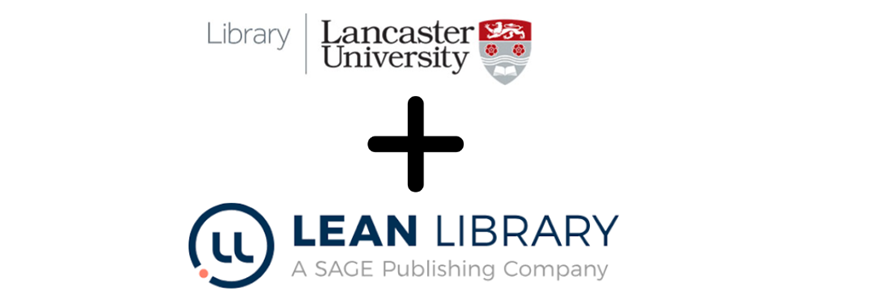 Lancaster university logo, central plus sign and Lean library logo