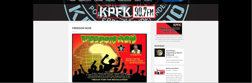 Screen shot of website of KPFK radio show.