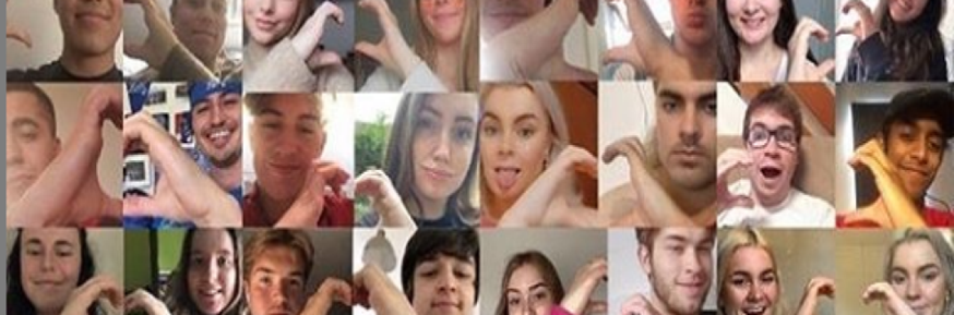 Thumbnail photos of lonsdale staff and students shaping one hand in a heart