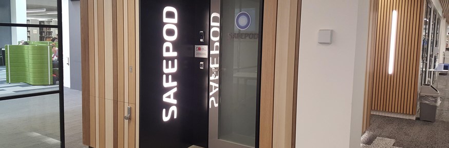An image of the Library SafePod, located on A floor of the Library.