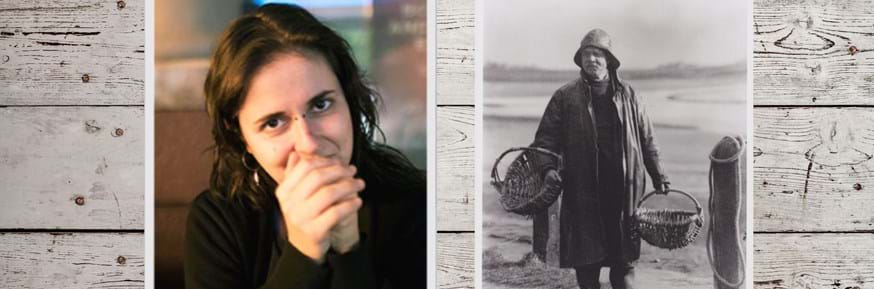 Patricia Prieto-Blanco (left) with Sam Thompson's photograph from the 1920s portraying fisherman William Townley.