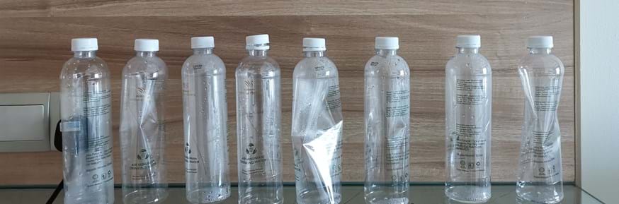 Half-a-day worth of water bottles