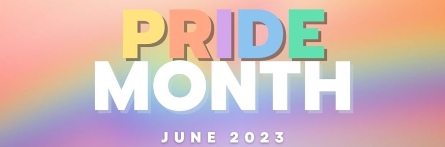 Pride Month 2023 with rainbow background of pastel colours.