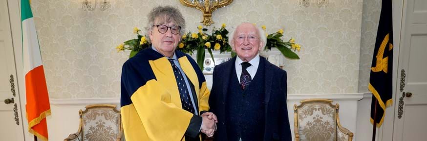 Lancaster University's Distinguished Visiting Professor of Poetery Paul Muldoon (left) with the President of Ireland, Michael D. Higgins.
