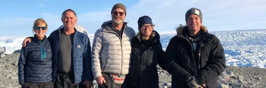 From left: Brigette Hanson, Hart Hanson, Rainn Wilson, Professor Gail Whiteman and Sigurður Freyr Björnsson on the Isua Glacier in Greenland