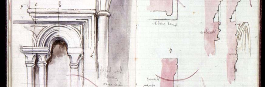 A detail from Ruskin's 'Gothic Book', a small pocket note/sketchbook completed in Venice.