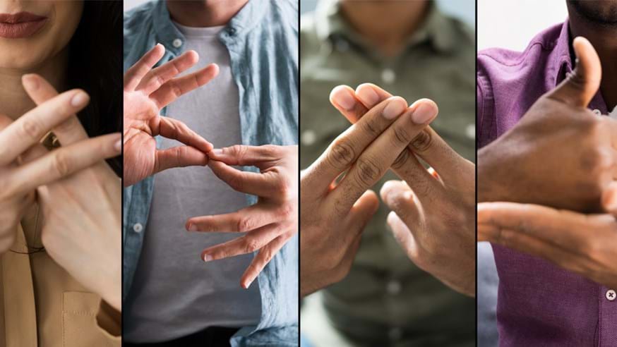 4 people in different frames speaking sign language