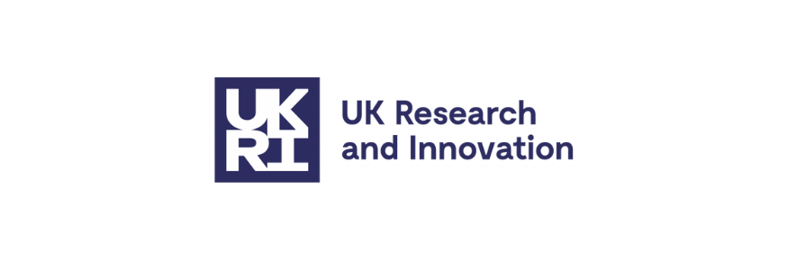 An image of the UKRI Logo. A white background with blue text reading 'UKRI UK Research and Innovation'